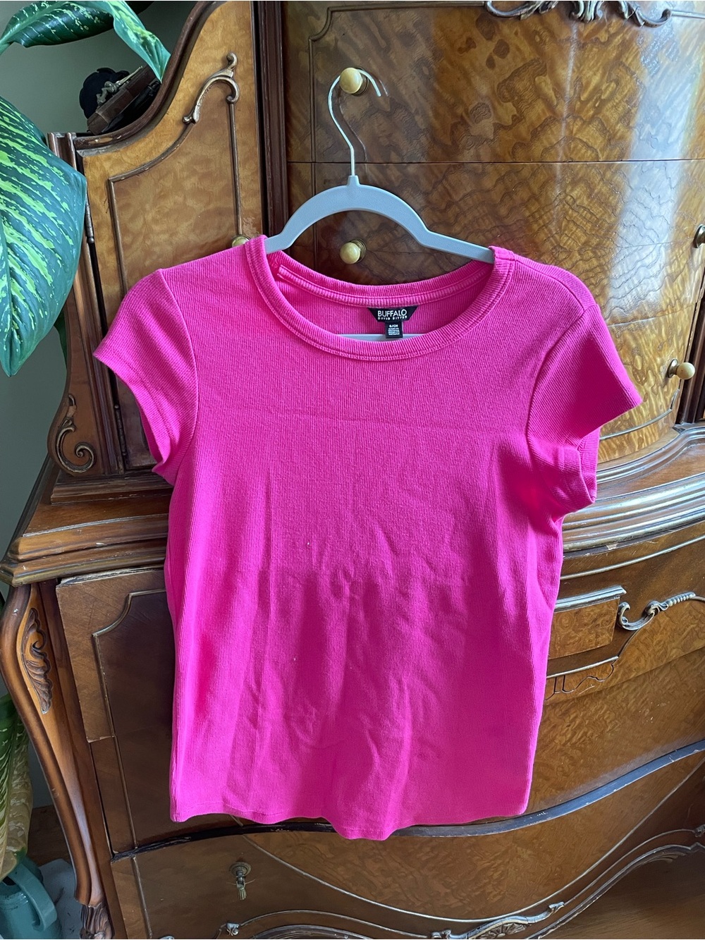Buffalo David Bitton Hot Pink Ribbed Crewneck Tee